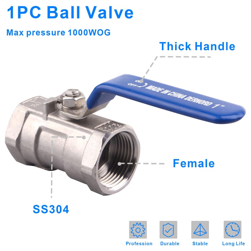DERNORD Stainless Steel Ball Valve 1PC Type 1 Inch NPT Standard Port for Water, Oil, and Gas (1 Inch Ball Valve) - Image 3